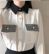 Langärmliges süßes Blusenhemd mit Taschen